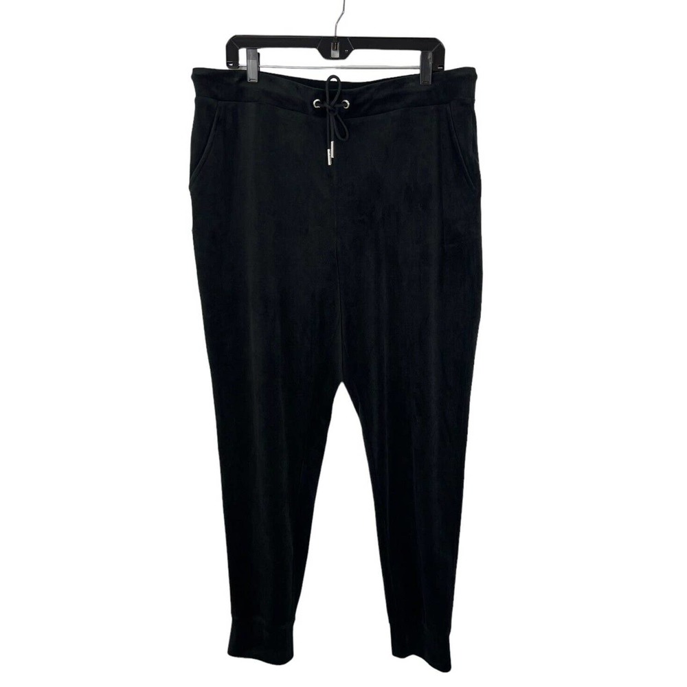 JUICY Couture Black Velour Sweatpants XL Rhinestone SPELLOUT Embellished Y2K